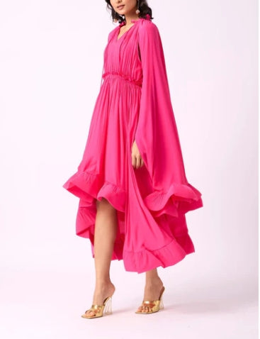 Vestido de fiesta plisado con escote en V y corte A hasta la rodilla con mangas largas
